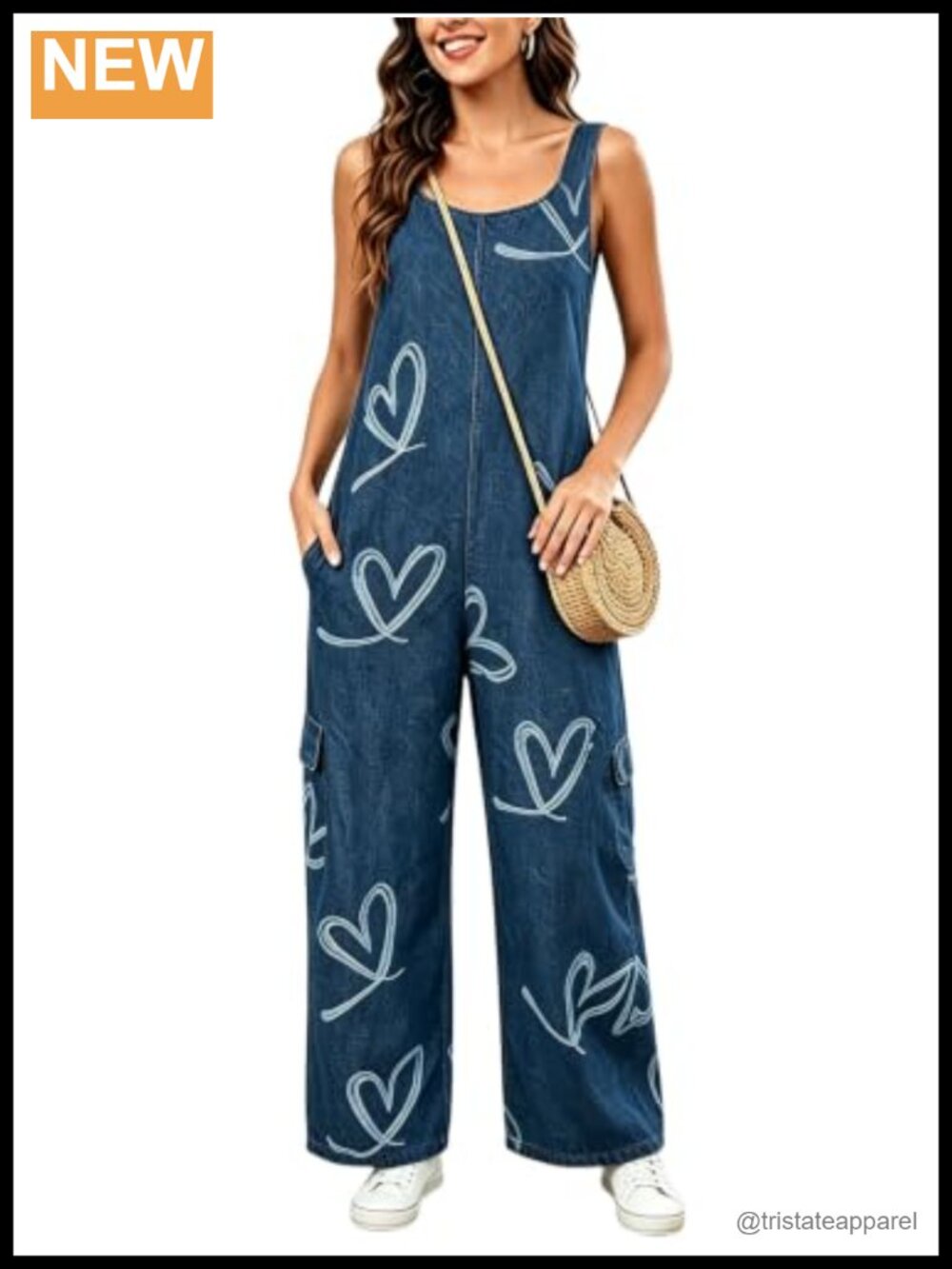 Women Denim Jumpsuit Sleeveless Wide Leg Cargo Overalls Romper
